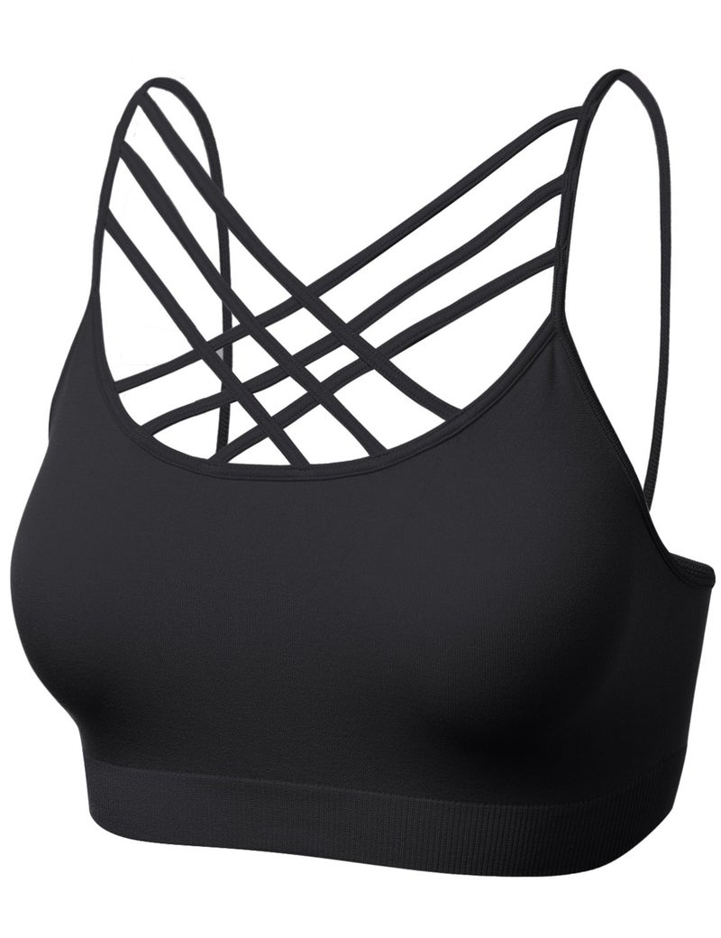 HATOPANTS Women Sports Bra Criss Cross Strappy Wirefree Cami Bralette Crop Top Black L-XL - Image 2